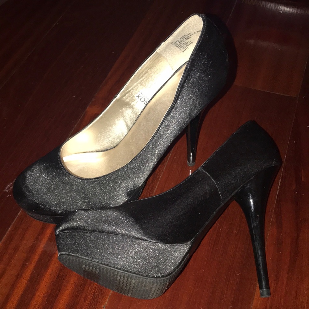 Black Satin Platform Heels